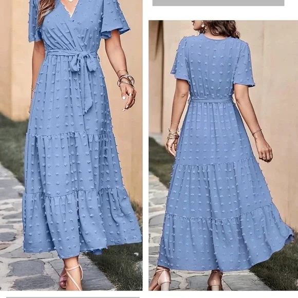 Amazon Light Blue Maxi Dress with Tie Waist - Picture 2 of 3